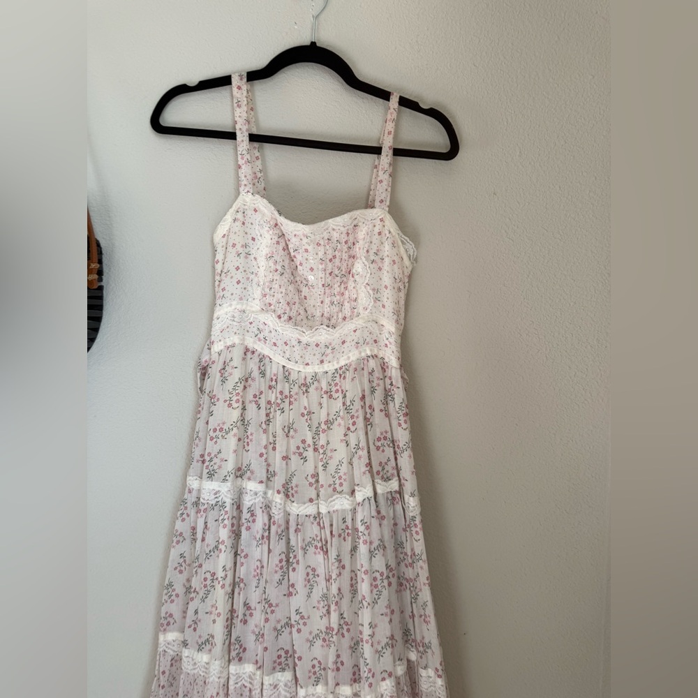 Vintage 1970s Gunne Sax Jessica McClintock Floral Strap Tie Maxi Dress, Size 7 - Picture 2 of 8